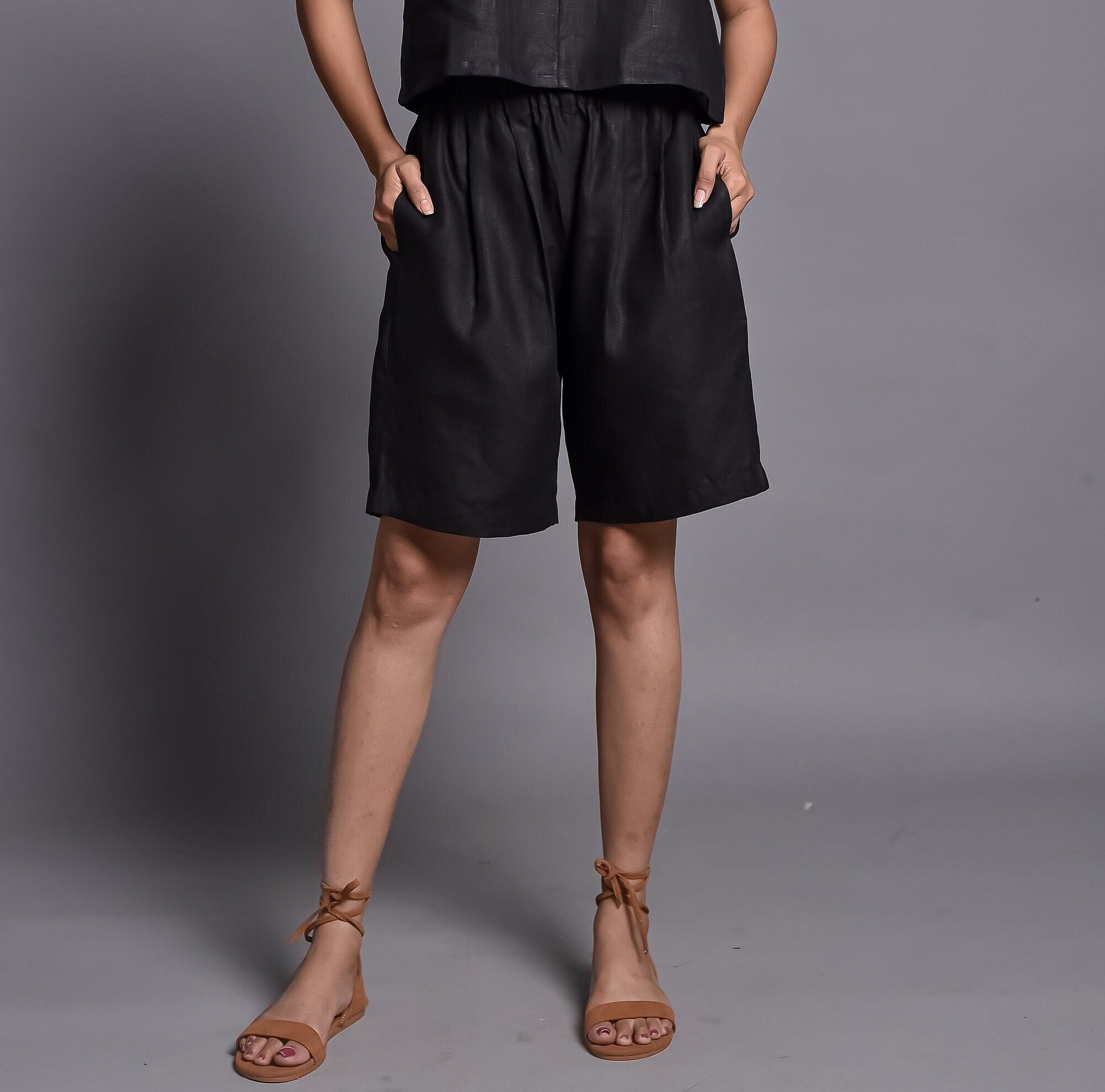 Relaxed Fit Linen Shorts: Women's Summer Lounge Wear, only shorts