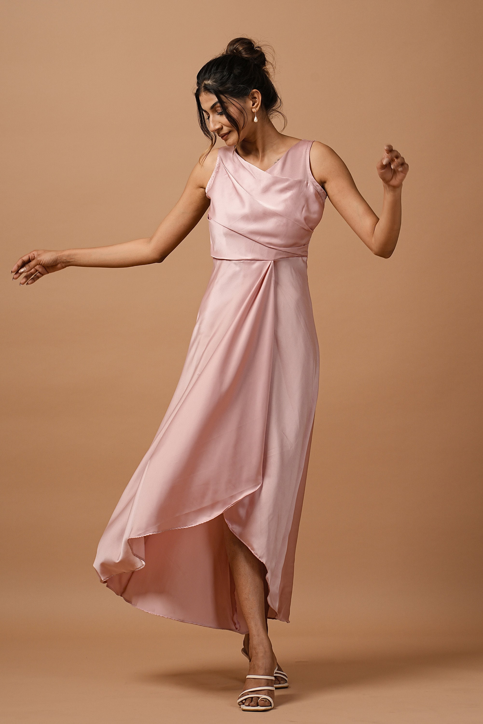 silk asymmetrical dress Yvette Slip Maxi Dress With Asymmetrical Hem