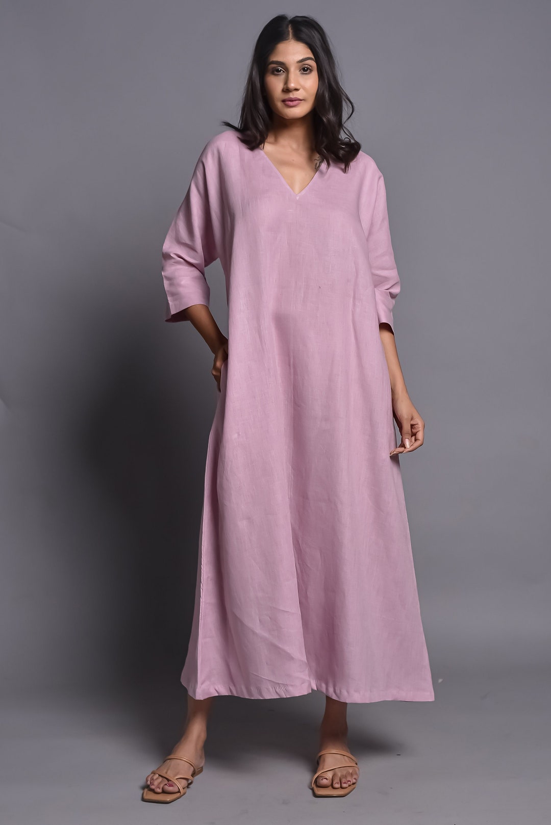 Vneck Linen Dress Aline Long Linen Dress Linen Maxi Dress Etsy
