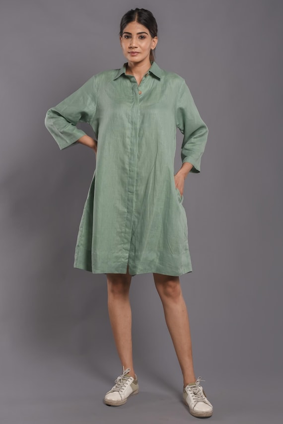 slim fit dress slacks Sage Seersucker Gingham Royal Shirt Dress main image 0