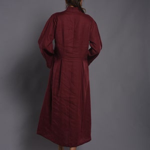 Linen Dress, Kimono Linen Dress, Button Up Linen dress, Winter Smock Linen Dress With Pockets, Linen maxi dress, Burgundy Dress,gift for her image 5