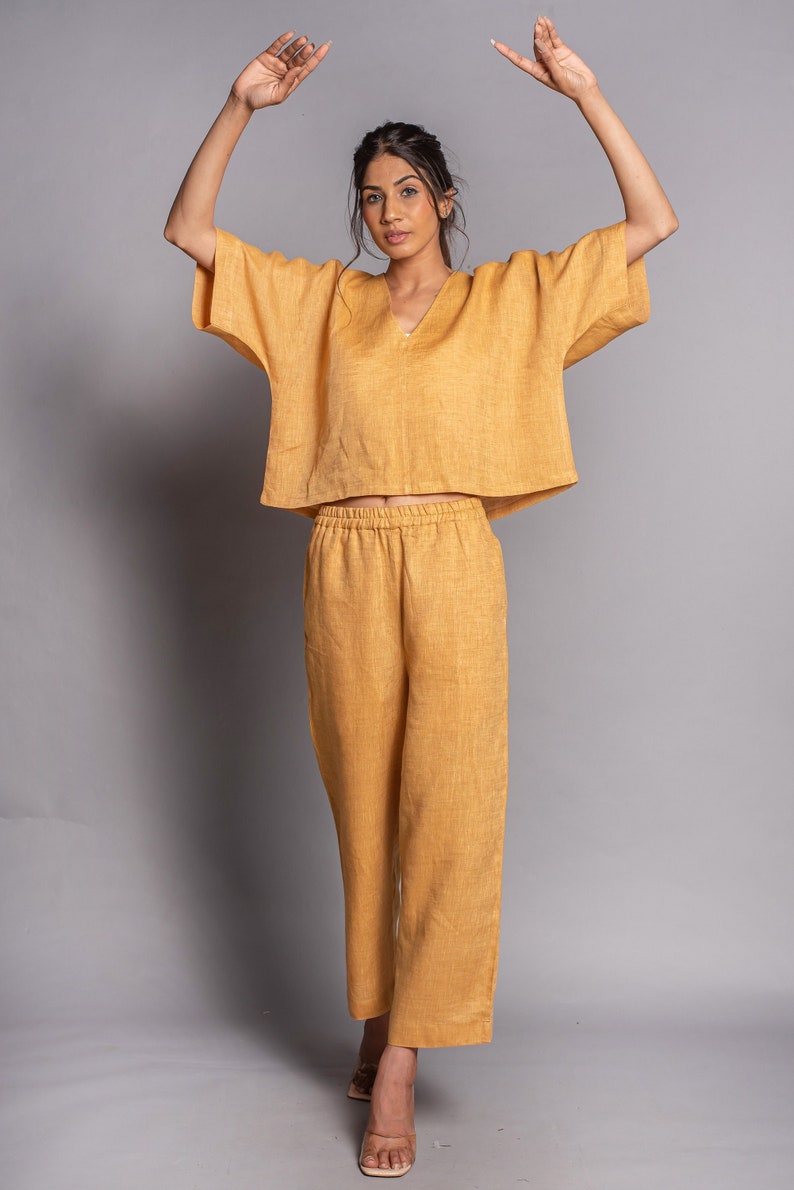 Lounge wear Set Shirt with Pants, 2 Piece Matching Set, Outfits for Women,  Linen Sleep Wear, Top Bottom Pajama Set With Free Shipping 