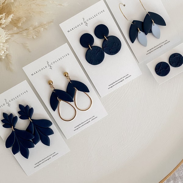 Navy Elegance Collection | POLYMER CLAY EARRING | Handmade Statement Dangle Earrings