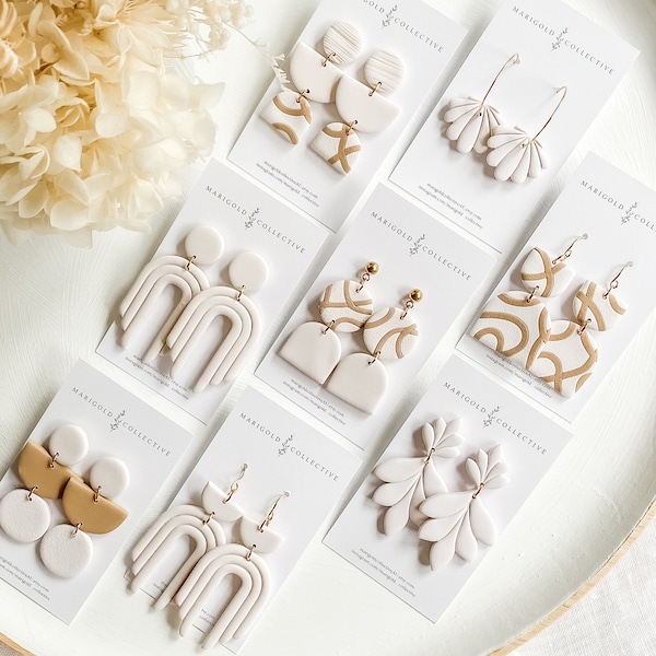 Ivory Luxe Collection | POLYMER CLAY EARRING | Handmade Statement Dangle Earrings