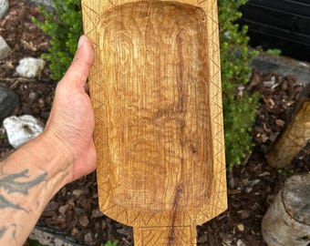 Hand-Carved  Oseberg Plate • Viking-Style Serving / Decorative Dish • Rustic Nordic Home Décor