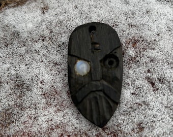 Odin mask bog oak wood 8th  years old wood )pendant  jewellery , ancient