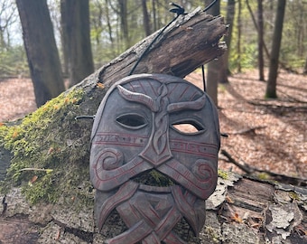Loki Oseberg mask wood art , rituals , Celtic , Viking