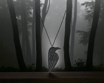 Raven pendant Hugin Munin hand carve bog wood ( 8 thousand years old wood ) jewellery