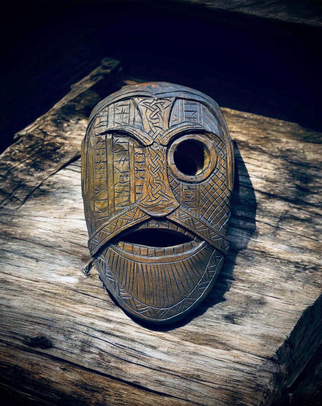 Odin Alfadir Wotan Oseberg Mask Wood Art , Rituals , Celtic