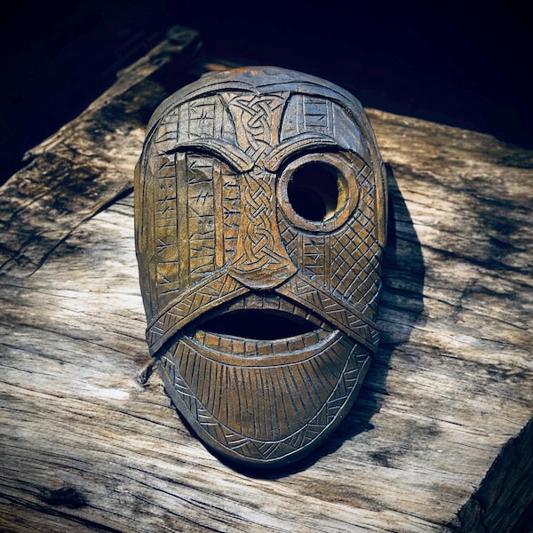 Odin Alfadir Wotan Oseberg mask wood art , rituals , Celtic , Viking
