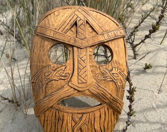 Hand Carved  Tyr Mask – Norse Viking Wall Art