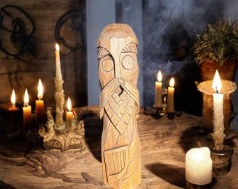 Bragi Norse God Statue: Viking Altar Wood Art (18cm)