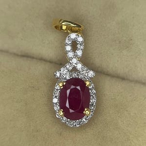 Red Ruby Diamond Pendant: 14K Solid Gold Infinity Bail Vintage Necklace Classic Anniversary Gift