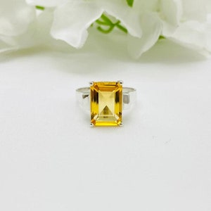 Vintage Citrine Ring, November Birthstone, Stacking Ring, Delicate Citrine Proposal Ring, Birthstone Ring, Emerald Cut Citrine Wedding Ring
