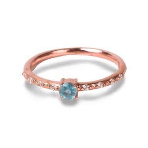 Rose Gold Aquamarine Engagement Ring, Silver Aquamarine Ring,  March Birthstone, Art deco Ring, Anniversary Gift, Simple Ring, Dainty Ring