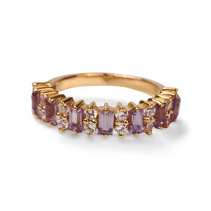 Half Eternity Wedding Band, Baguette Cut Alexandrite Ring, Anniversary Ring, Gold Plated Alexandrite Band, Matching Band, June Birthstone