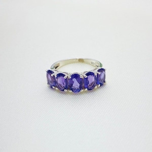 Amethyst Ring, 18K White Gold Amethyst Ring, Amethyst Band, Gift For Her, Amethyst Wedding Ring, Statement Ring, Amethyst Birthstone Ring