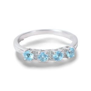 Natural Aquamarine Wedding Ring, 925 Sterling Silver Ring, Aqua Gemstone, Anniversary Ring, Statement Ring, Half Eternity Aquamarine Ring