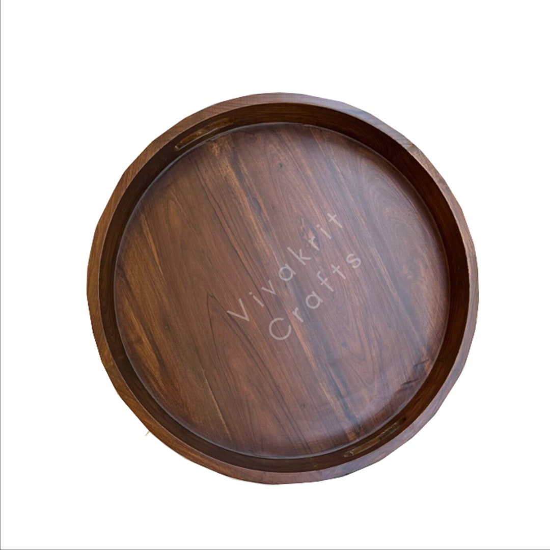 Solid Wood Walnut Ottoman Tray Serving Tray Round Tray With Etsy