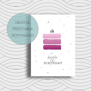 Taart verjaardagskaart Gir afdrukbare kaart Happy Birthday Gift vijand haar digitale kaart verjaardagscadeau roze taart MP206