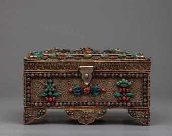 Copper Treasure Chest Box  | Buddhist Treasure Box | Handmade Nepalese Craft | Souvenir Item | Tibetan Ritual Item | Religious Gift Ideas