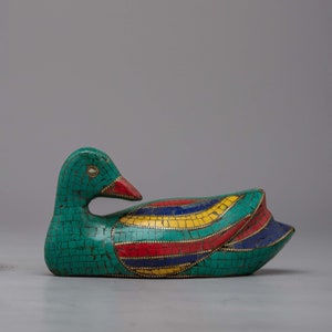 Duck Statue Figure | Animal Figurine Sculpture | Handmade Home Decor Small Bird Statue | Hand-Carved with Gemstones Collectible Duck Statue