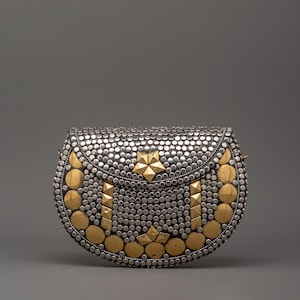 Handcrafted Metal Side Bag with Brass | Boho Side Bag| Tribal Festival Purse | Ethnic Shoulder Bag for Events, or Daily Wear |Tribal Fashion