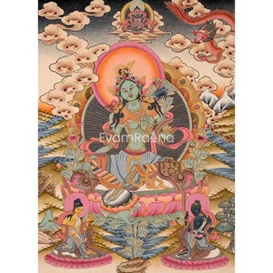 Green Tara Thangka Painting | Original Hand Painted Artwork | Wall Hanging Decoration for Positivity | Tibetan Thangka Art | Buddhist Gifts