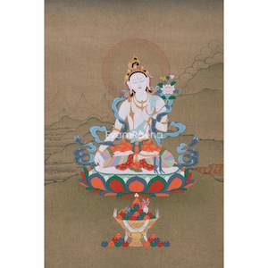 Peaceful Sita Tara Thangka | Hand-Painted White Tara Painting | Female Bodhisattva | Goddess of Healing and Protection | Traditional Artwork