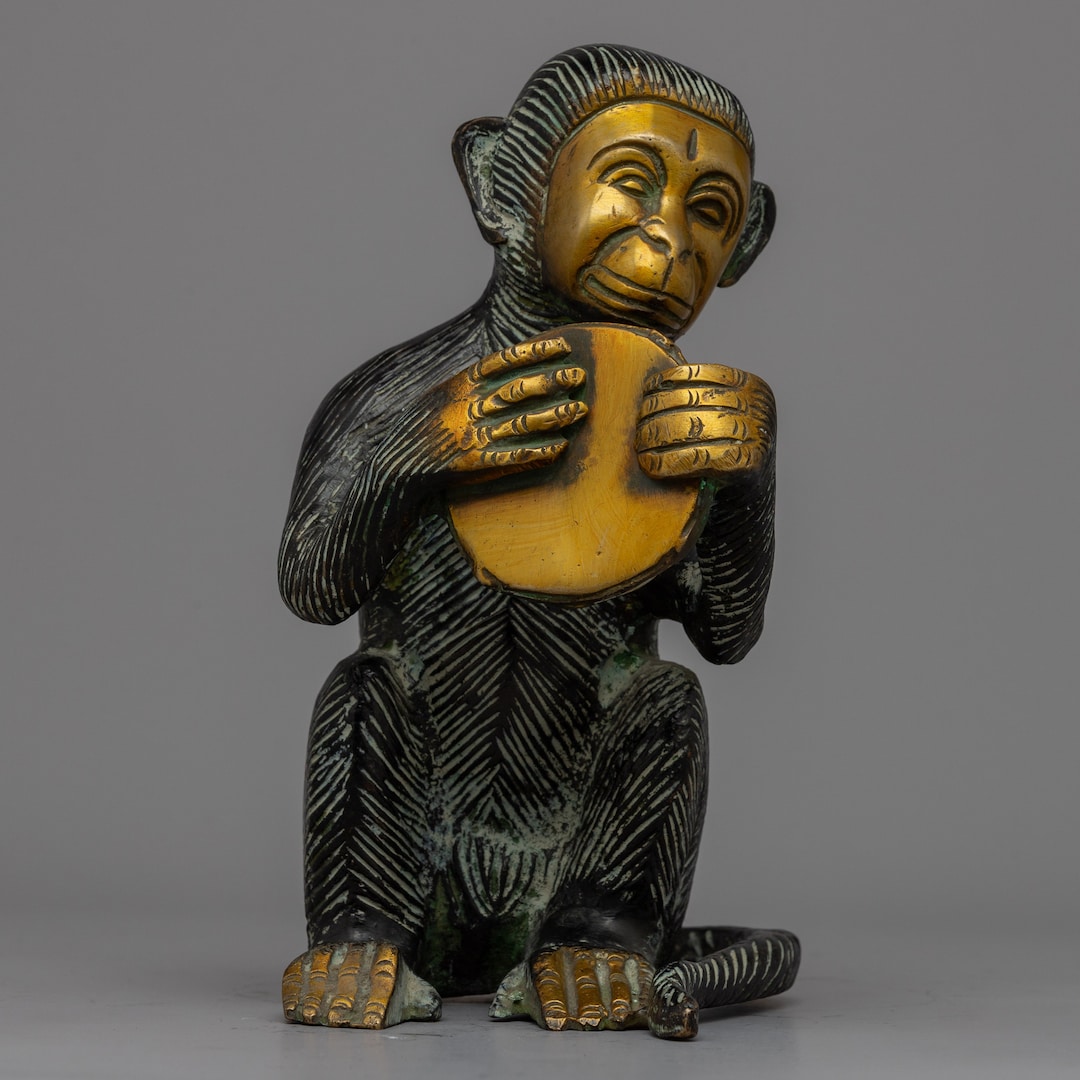 Brass Monkey Statue Handmade Monkey Figurine for Home and Office Decor