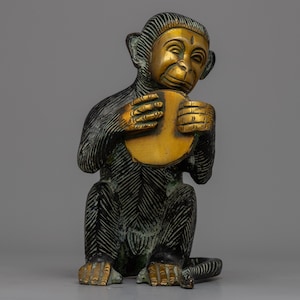 Brass Monkey Statue | Handmade Monkey Figurine for Home and Office Decor | Monkey Art Gifts for Monkey Lover | Collectible Animal Figurine