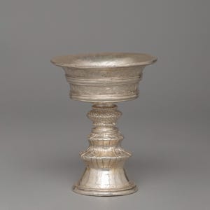 Pure Silver Butter Lamp Artwork | Handcrafted Tibetan Buddhist Lamp | Ritual Offering Lamp for Puja | Meditation and Altar, Shrine Decor