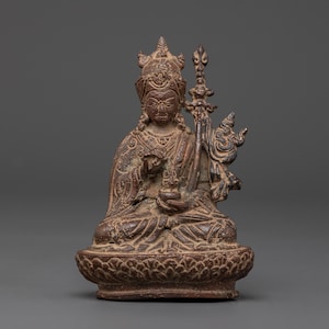 Handcrafted Copper Guru Rinpoche Statue - Antique Finish Altar Decor