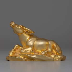 Handcrafted Gold-Plated Buffalo Statue | Decorative Animal Sculpture for Display | Elegant Copper Body Decorative Art | Buffalo for Decor