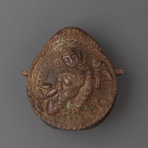 Tibetan Copper Ghau Amulet | Buddhist Gau Box with Goddess Relief for Altar, Prayer, and Protection | Himalayan Spiritual Shrine Artifact
