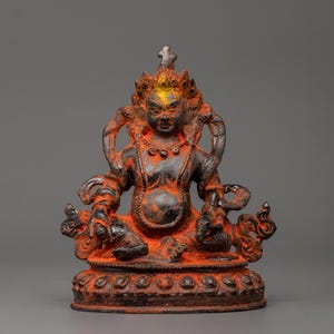 Dzambhala Buddhist Sculpture | Brass Wealth Deity Statue | Symbol of Prosperity and Abundance | Traditional Sacred Buddhist Shrine Decor