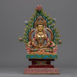 Small Buddha Amitayus Statue | Original Indoor Buddhist Sculpture | Traditionally Gilded Using 24k Gold | Himalayan Sacred Figurine Artwork