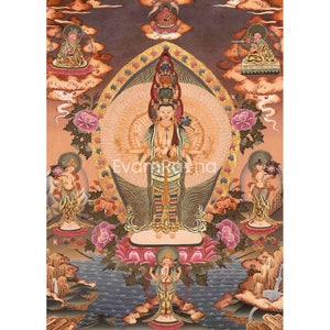 Original Hand Painted 1000 Armed Avalokiteshvara Tibetan Thangka | Bodhisattva Guanyin Chenrezig | Wall Décor Painting | Meditation & Yoga