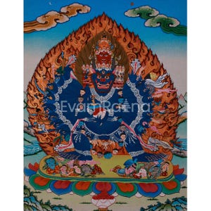 Wrathful Yamantaka Thangka | Tibetan Buddhist Protector | Vajrayana Guardian | Wall Decor | Acrylic Colors, 24K Gold | Spiritual Artwork