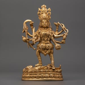 Handcrafted Brass Mahakali Statue | Hindu Goddess of Time & Transformation | Protective Deity Idol| Tantric Decor| Altar Sculpture and Decor