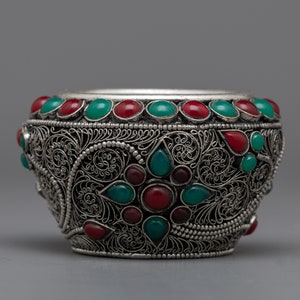 Handmade Gemstone Engraved Offering Bowls ( Golpa ) | Traditional Buddhist Rice Bowls | Kitchen Decors And Table Top Decors | Made In Nepal