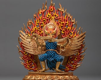 Garuda-standbeeld | Vergulde Garuda-sculptuur | Traditionele Himalaya-kunst van Nepal | Heer van Vogel | Hindoe-God figuur | Tibetaans Boeddhisme