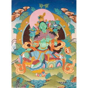 Zielona Tara Thangka | Oryginalne ręcznie malowane uzdrawiające bóstwo żeńskie | Malarstwo uzdrawiającej Tary | Malarstwo artystyczne do medytacji i na szczęście dla domu