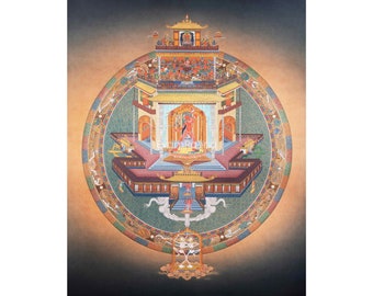Vajrayogini Mandala Thangka Impresión de lienzo de alta calidad / Impresión de mandala Dakini roja para meditación budista / Impresión de dibujo de arte de mandala