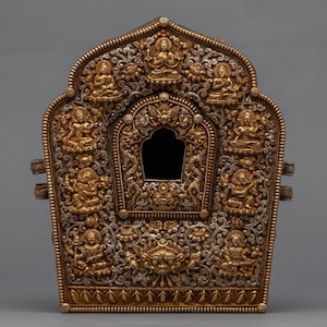 Tibetan Ghau Box | Buddhist Prayer Box | Buddhist Portable Shrine | Ancient Religious | Nepal Silver Prayer Box | Ritual Decors