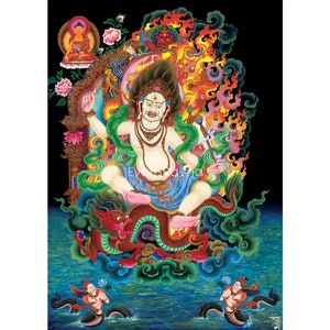 White Dzambhala Deity Of Wealth Thangka Print | God Of Wealth Canvas Wall Decor | Tibetan Buddhist Spiritual Gift | Traditional Art |