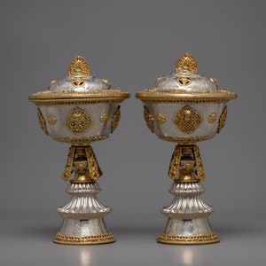 Lâmpada de manteiga budista | Lâmpada de manteiga de prata tibetana | Lâmpada de manteiga de luz noturna decorativa | Lâmpada de decoração para casa | Lâmpada budista tibetana | Ideia de presente