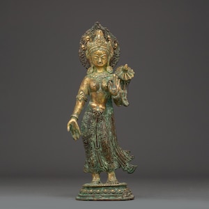 Handcrafted Standing Green Tara Statue | 28.5cm Copper Tibetan Buddhist Goddess | Compassion Deity for Meditation, Shrine & Spiritual Decor