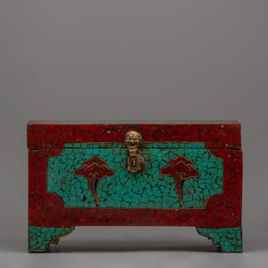 Tibetan Wooden Gift Box | Handmade Treasure Box | Decorative Art Box | Keepsake Jewellery Box | Gemstones Inalid Box | Housewarming gift