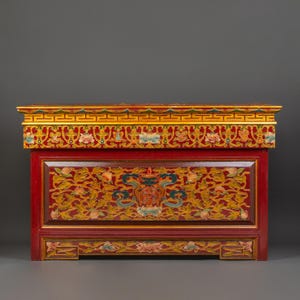 Handcrafted Wooden Folding Table | 92 cm Traditional Tibetan Table with Acrylic Finish | Sacred Altar and Home Decor | Traditional Craft